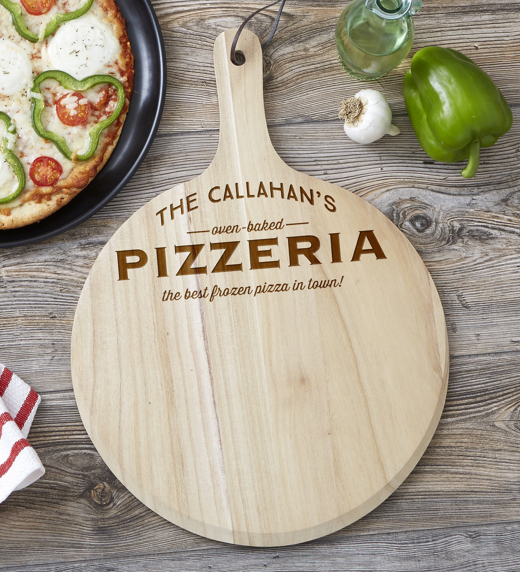 Family Pizzeria Personalized 3 Piece Wood Pizza Peel Gift Set